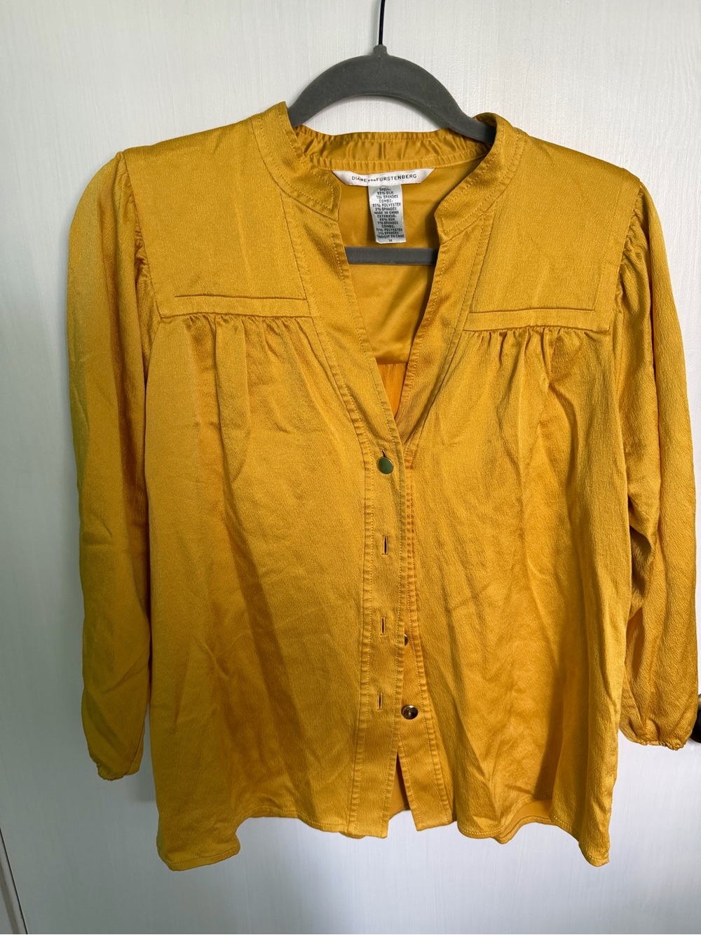 Diane Von Furstenberg Mustard Button-Front Blouse